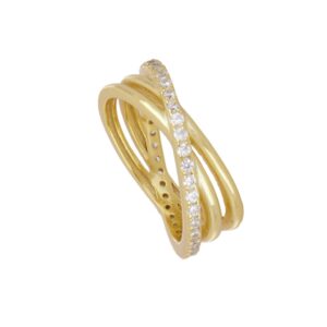 anillo cruzado circonitas gold