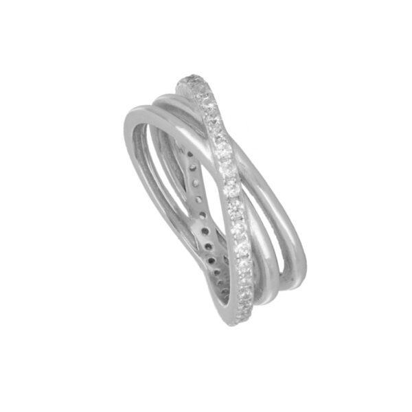 anillo cruzado circonitas plata