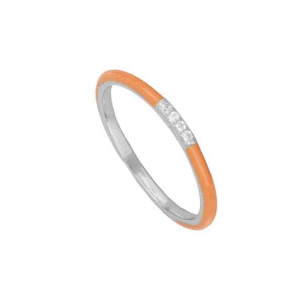 anillo enamel naranja plata