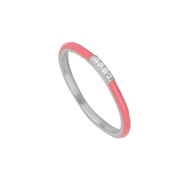 anillo enamel rosa fluor plata