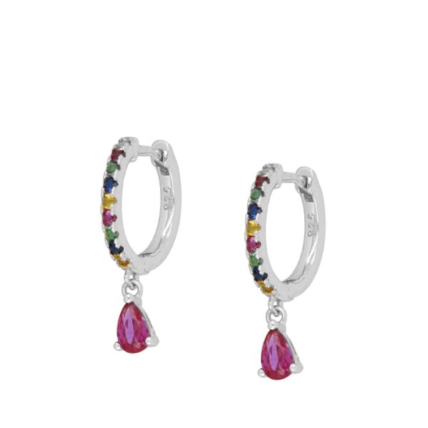 pendiente aro circonita multicolor plata