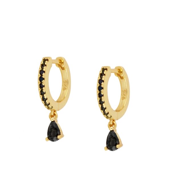 pendiente aro circonita negra gold