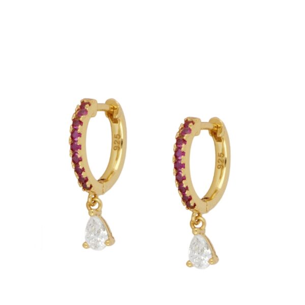 pendientes aro circonita fucsia gold