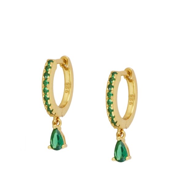 pendientes aros verde circonita gold