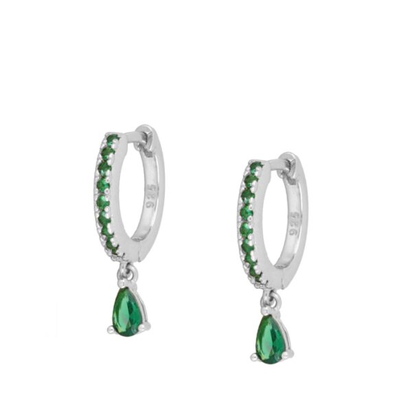 pendientes aros verde circonita plata