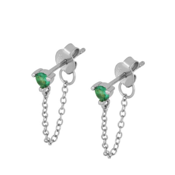 pendientes cadenas circonitas verde plata