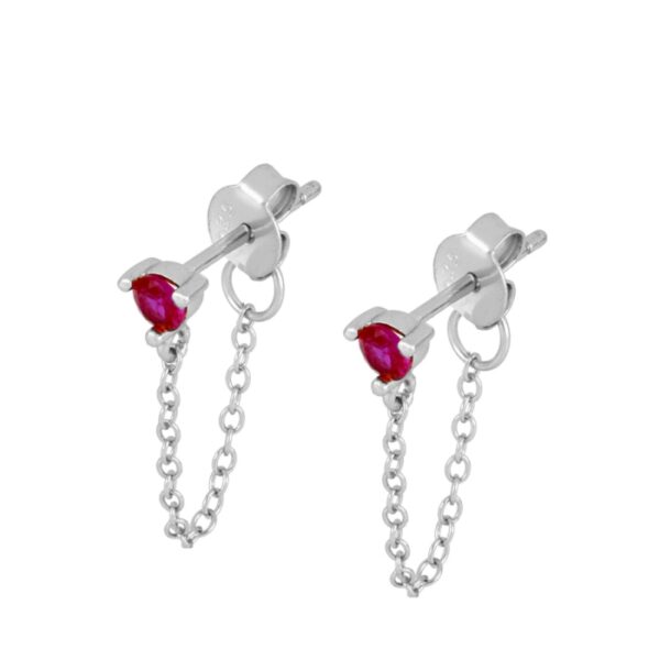 pendientes cadenas fucsia plata
