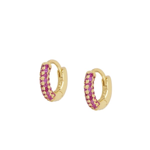 pendientes aros circonitas fucsia gold