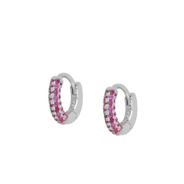 pendientes aros circonitas fucsias plata