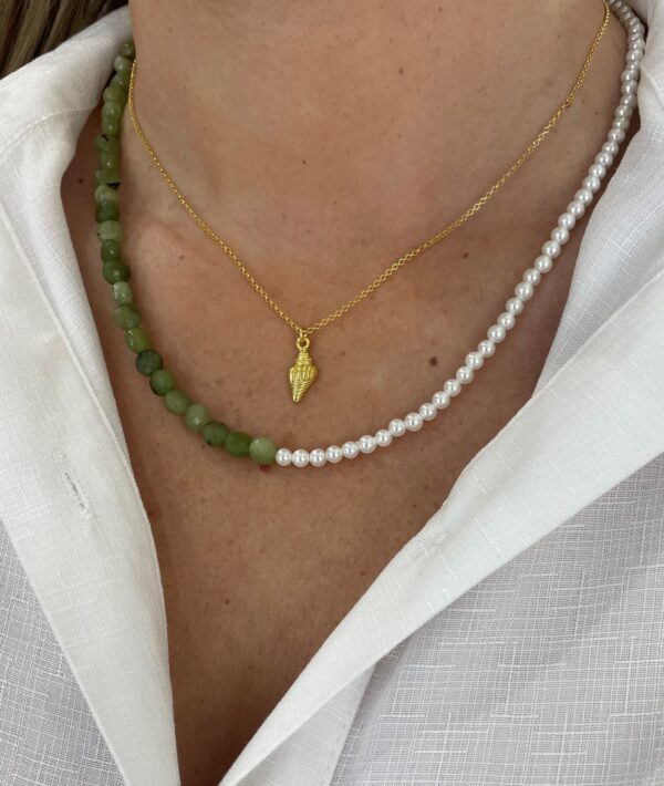 collar agata verde y perlas foto