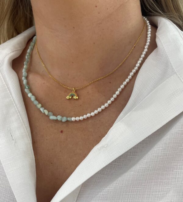 collar larimar verde y perlas foto